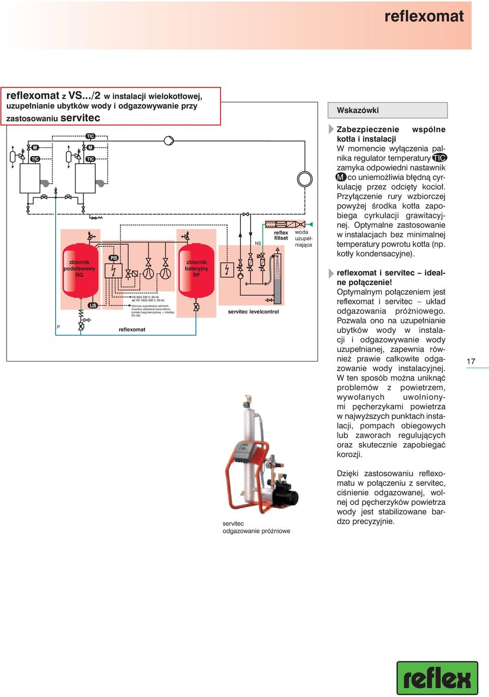 bezpotencja owy + interfejs RS 485 reflexomat zbiornik bateryjny RF NS servitec levelcontrol reflex fillset woda uzupe niajàca Wskazówki Zabezpieczenie wspólne kot a i instalacji W momencie wy
