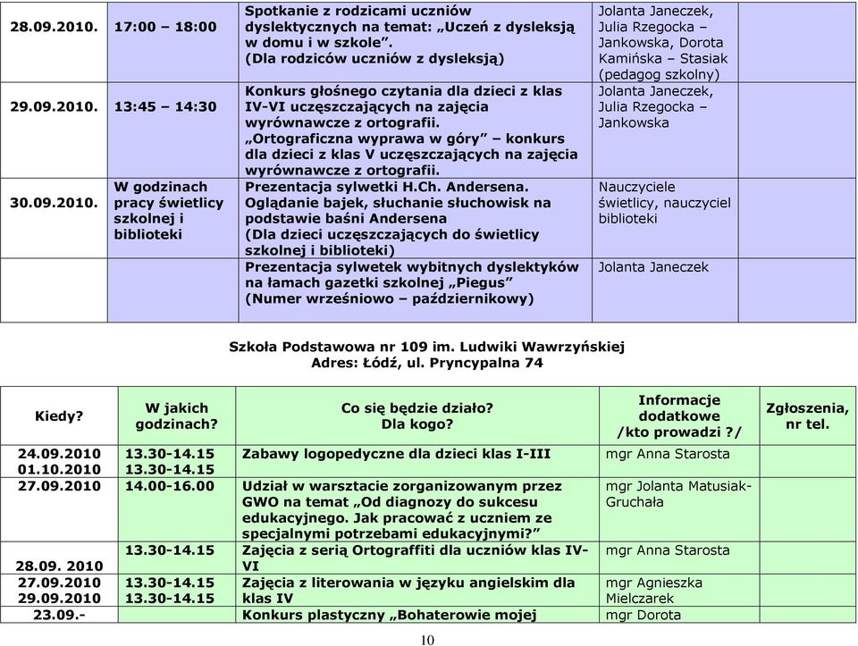 Ortograficzna wyprawa w góry konkurs dla dzieci z klas V uczęszczających na zajęcia wyrównawcze z ortografii. Prezentacja sylwetki H.Ch. Andersena.