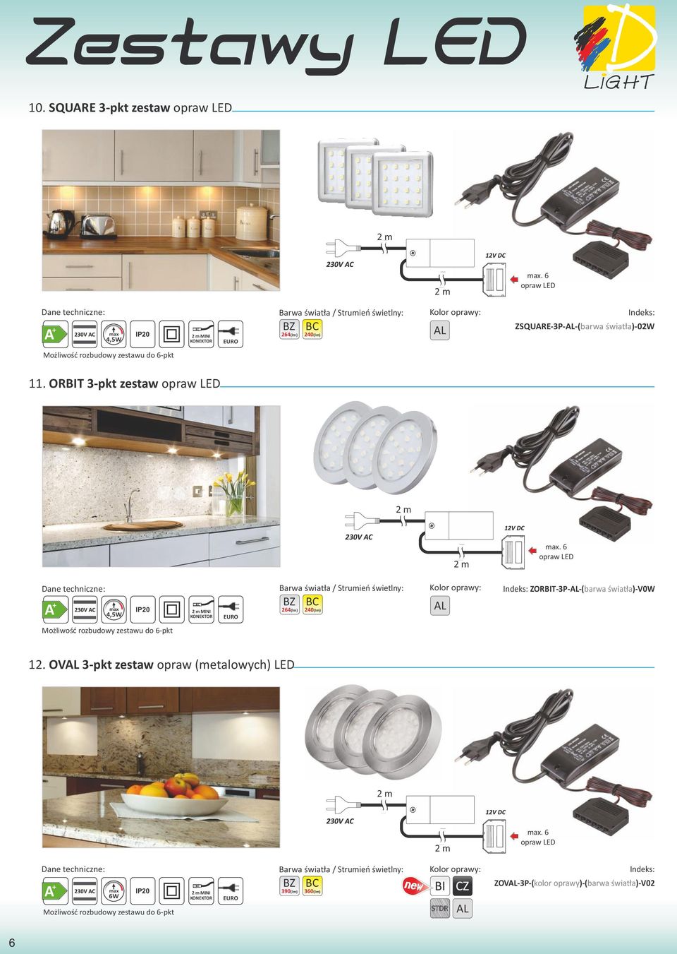 11. ORBIT 3-pkt zestaw opraw LED.