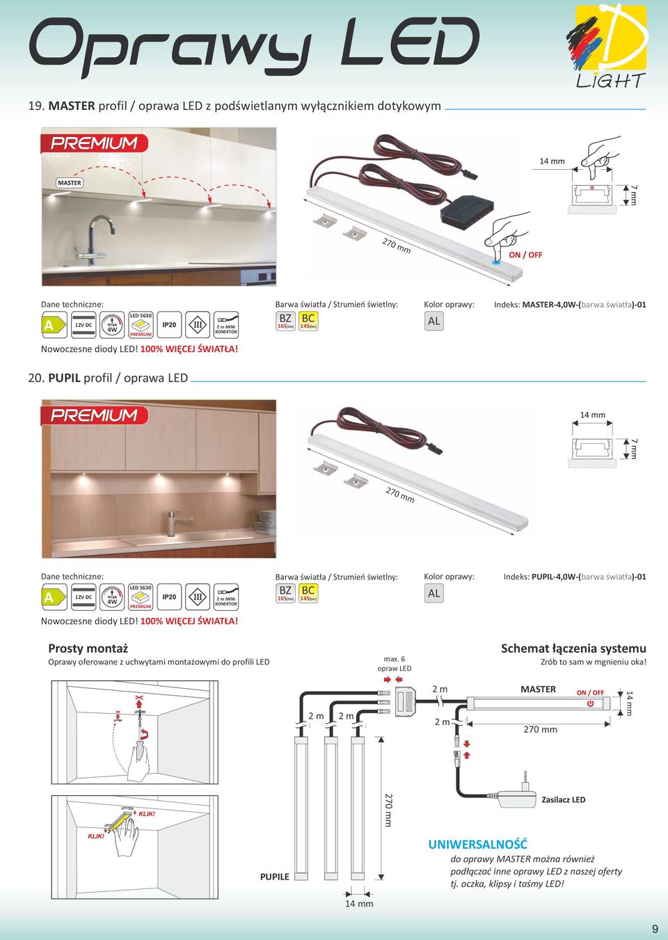 PUPIL profil / oprawa LED 270 mm 4W LED 5630 PREMIUM MINI 165(lm) 145(lm) Indeks: PUPIL-4,0W-( barwa światła)-01 Nowoczesne diody LED! 100% WIĘCEJ ŚWIATŁA!