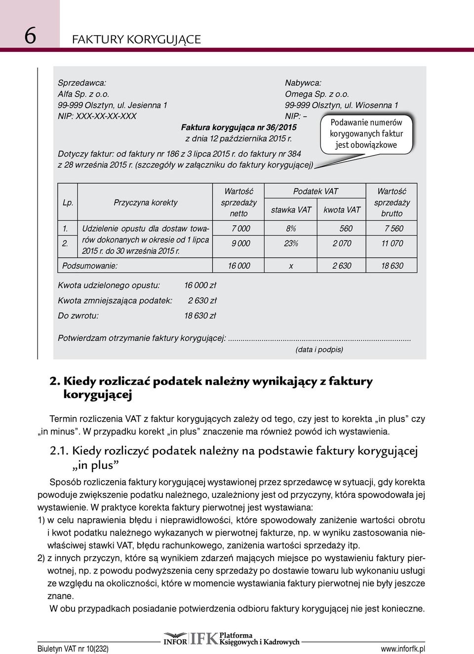 jest obowiązkowe Dotyczy faktur: od faktury nr 186 z 3 lipca 2015 r. do faktury nr 384 z 28 września 2015 r. (szczegóły w załączniku do faktury korygującej) Lp.