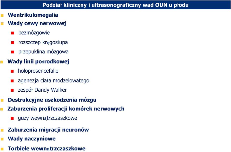 agenezja ciała modzelowatego zespół Dandy-Walker Destrukcyjne uszkodzenia mózgu Zaburzenia