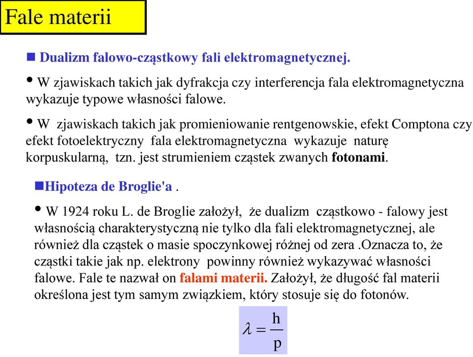 Hipoteza de Broglie'a. W 194 roku L.