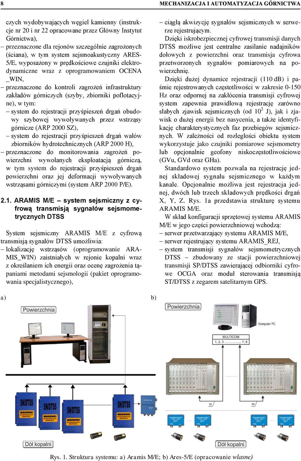 górniczych (szyby, zbiorniki poflotacyjne), w tym: system do rejestracji przyśpieszeń drgań obudowy szybowej wywoływanych przez wstrząsy górnicze (ARP 2000 SZ), system do rejestracji przyśpieszeń