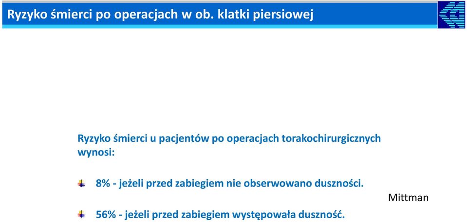 torakochirurgicznych wynosi: 8% - jeżeli przed zabiegiem