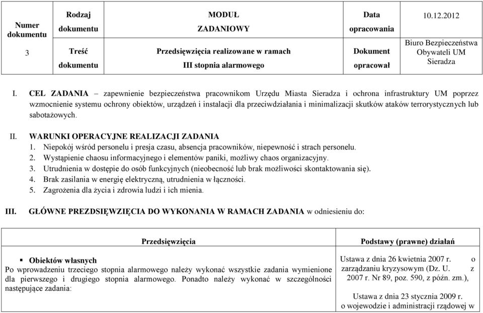 CEL ZADANIA zapewnienie bezpieczeństwa pracownikom Urzędu Miasta Sieradza i ochrona infrastruktury UM poprzez wzmocnienie systemu ochrony obiektów, urządzeń i instalacji dla przeciwdziałania i