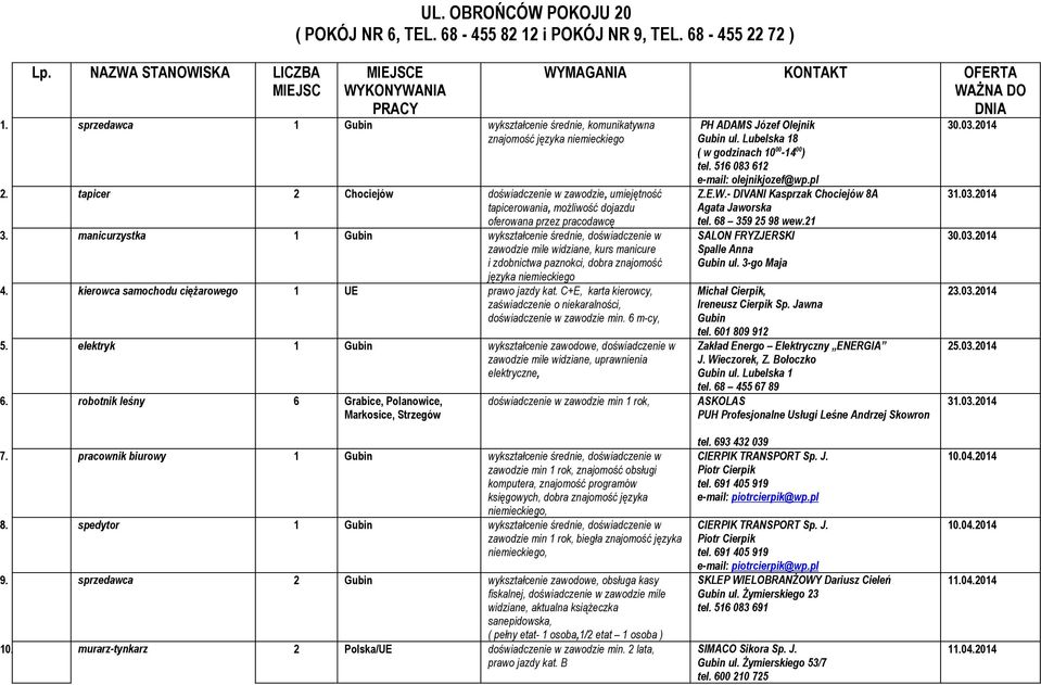 doświadczenie w zawodzie mile widziane, kurs manicure i zdobnictwa paznokci, dobra znajomość języka niemieckiego 4 kierowca samochodu ciężarowego UE prawo jazdy kat C+E, karta kierowcy, zaświadczenie