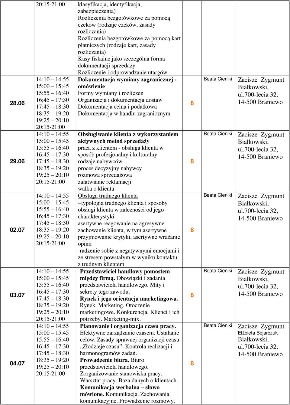 zasady rozliczania) Kasy fiskalne jako szczególna forma dokumentacji sprzedaży Rozliczenie i odprowadzanie utargów Dokumentacja wymiany zagranicznej - omówienie Formy wymiany i rozliczeń Organizacja