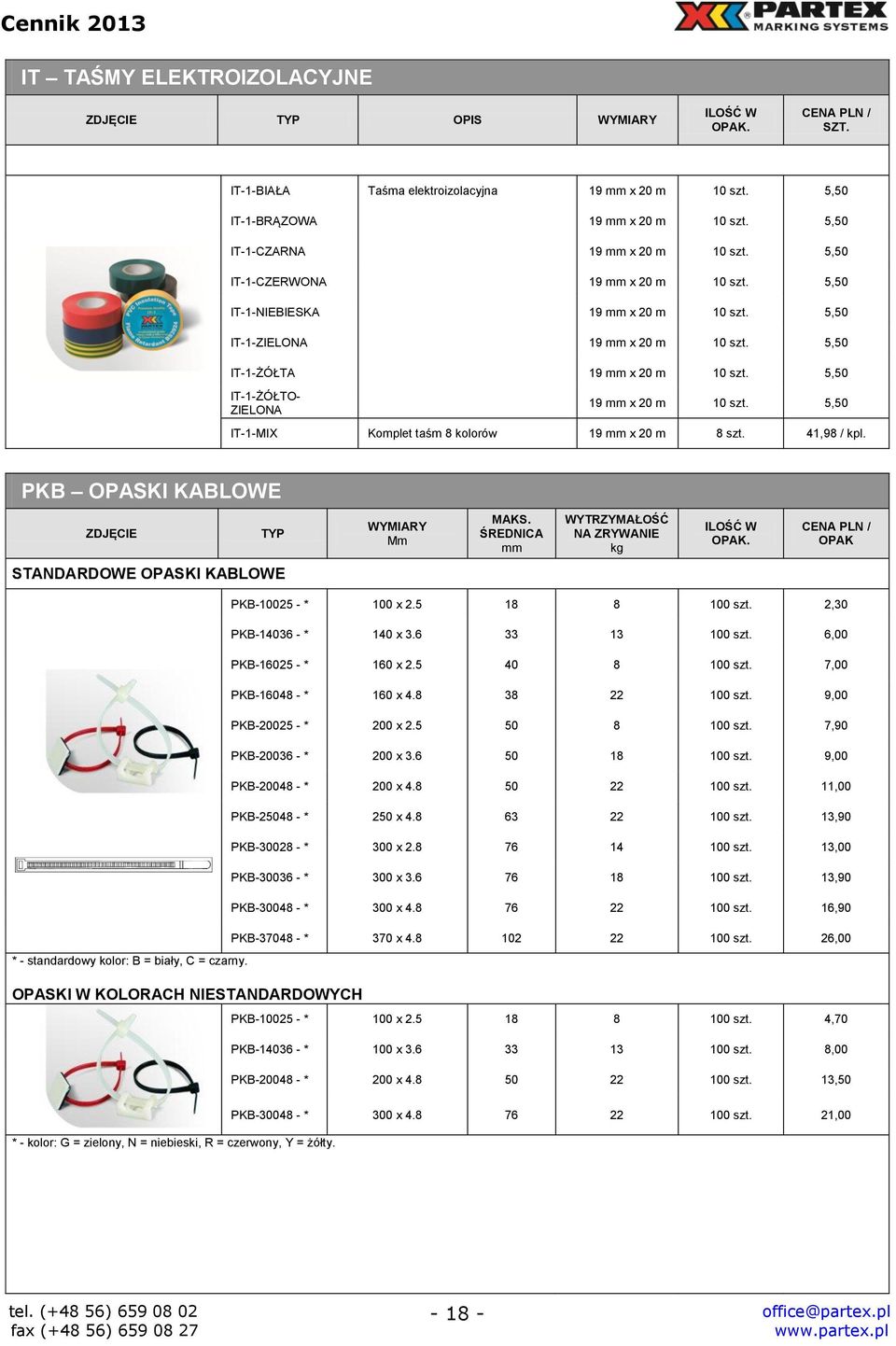 5,50 IT-1-MIX Komplet taśm 8 kolorów 19 x 20 m 8 szt. 41,98 / kpl. PKB OPASKI KABLOWE ZDJĘCIE TYP WYMIARY Mm MAKS.