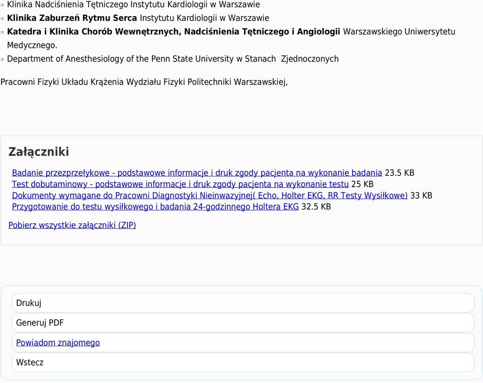 Department of Anesthesiology of the Penn State University w Stanach Zjednoczonych Pracowni Fizyki Układu Krążenia Wydziału Fizyki Politechniki Warszawskiej, Załączniki Badanie przezprzełykowe -