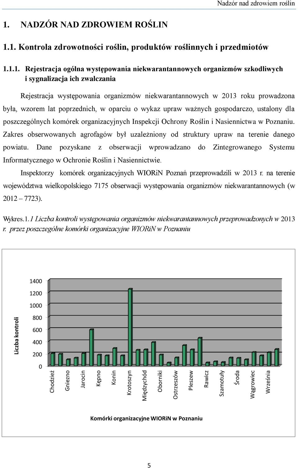 1. Kontrola zdrowotności roślin, produktów roślinnych i przedmiotów 1.1.1. Rejestracja ogólna występowania niekwarantannowych organizmów szkodliwych i sygnalizacja ich zwalczania Rejestracja