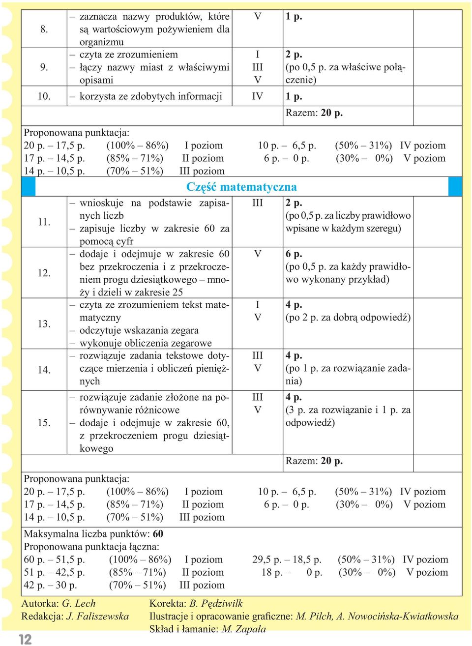 (30% 0%) poziom 14 p. 10,5 p. (70% 51%) III poziom Część matematyczna wnioskuje na podstawie zapisa- III 2 p. 11. nych liczb (po 0,5 p.