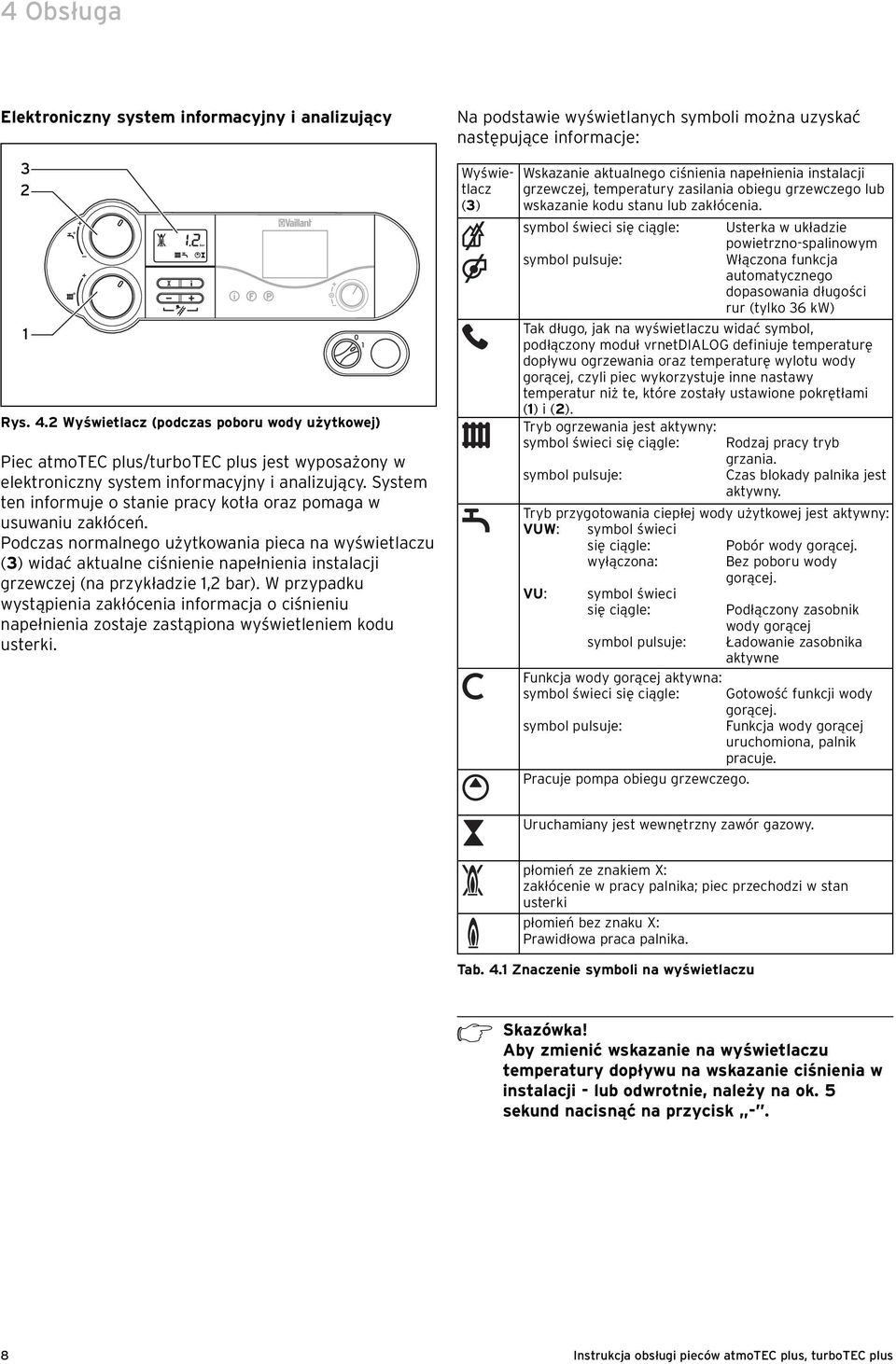 System ten informuje o stanie pracy kotła oraz pomaga w usuwaniu zakłóceń.