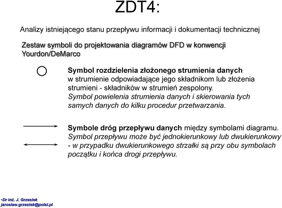 Symbol powielenia strumienia danych i skierowania tych samych danych do kilku procedur przetwarzania.