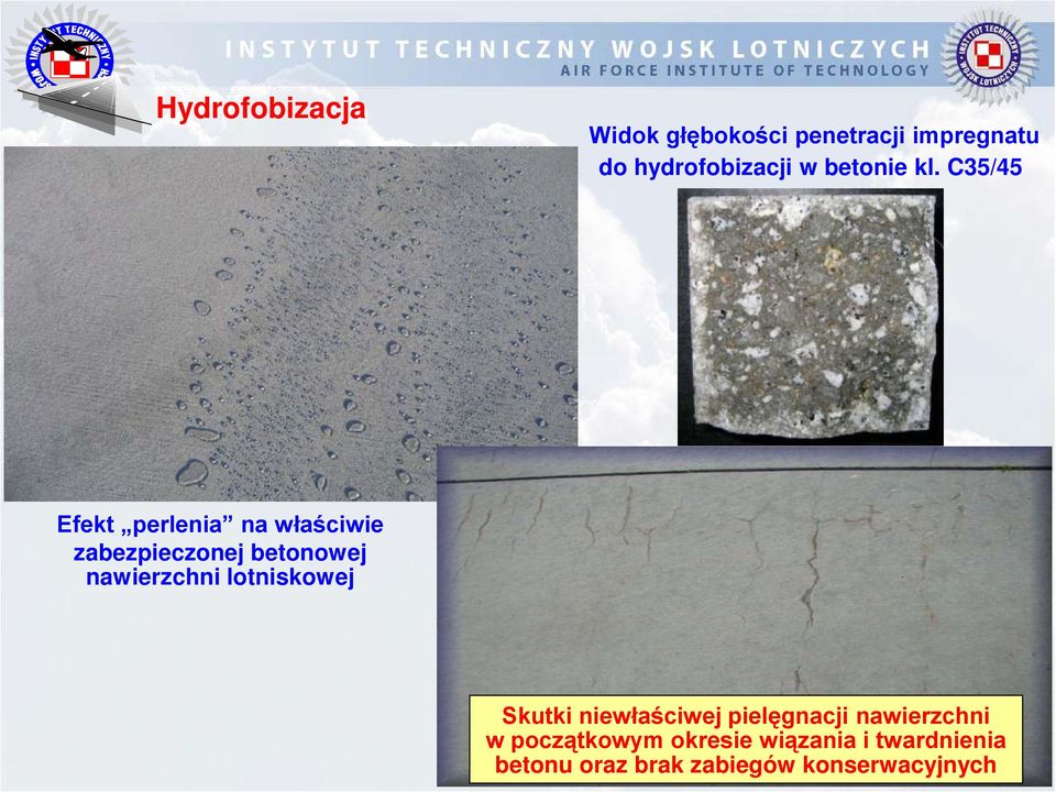 C35/45 Efekt perlenia na właściwie zabezpieczonej betonowej nawierzchni