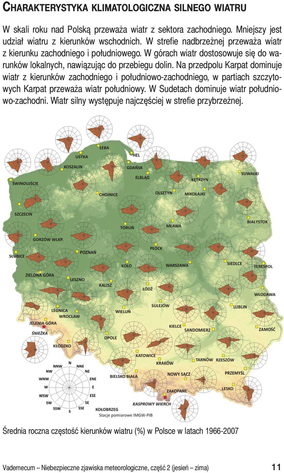 Na przedpolu Karpat dominuje wiatr z kierunków zachodniego i południowo-zachodniego, w partiach szczytowych Karpat przeważa wiatr południowy.