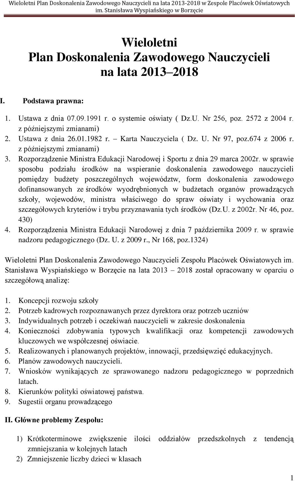 Rozporządzenie Ministra Edukacji Narodowej i Sportu z dnia 29 marca 2002r.