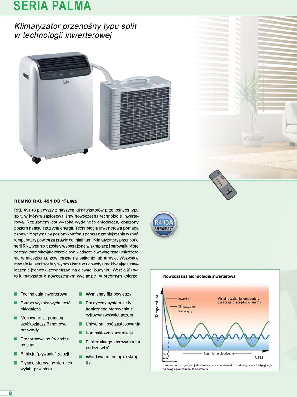 Technologia inwerterowa pomaga zapewnić optymalny poziom komfortu poprzez zmniejszenie wahań temperatury powietrza prawie do minimum.
