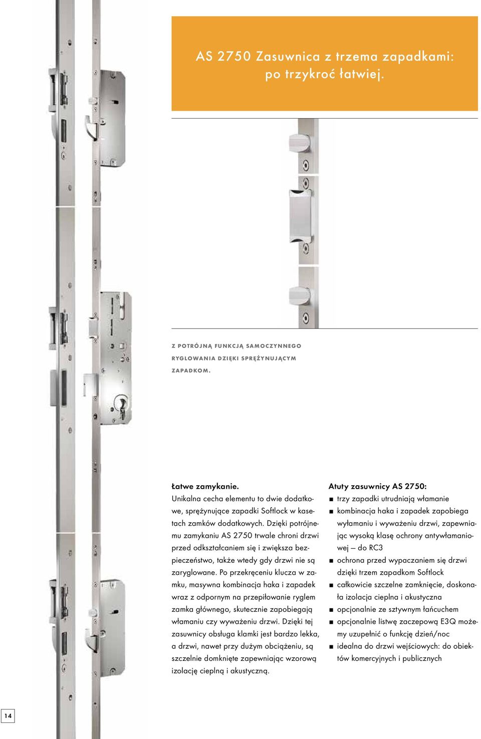 Dzięki potrójnemu zamykaniu AS 2750 trwale chroni drzwi przed odkształcaniem się i zwiększa bezpieczeństwo, także wtedy gdy drzwi nie są zaryglowane.