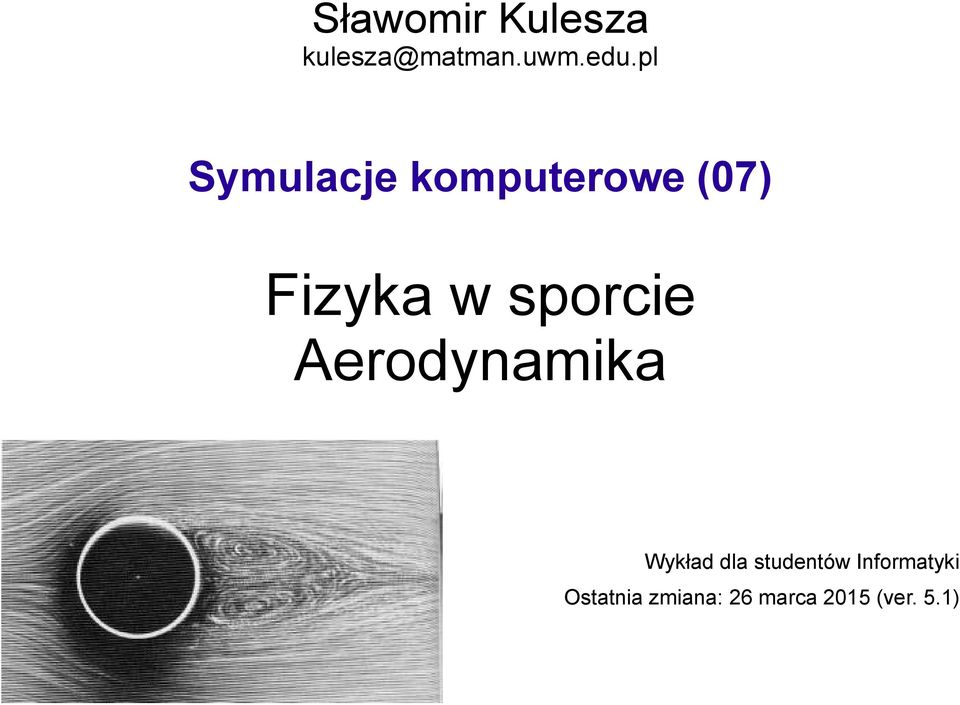 sporcie Aerodynamika Wykład dla studentów