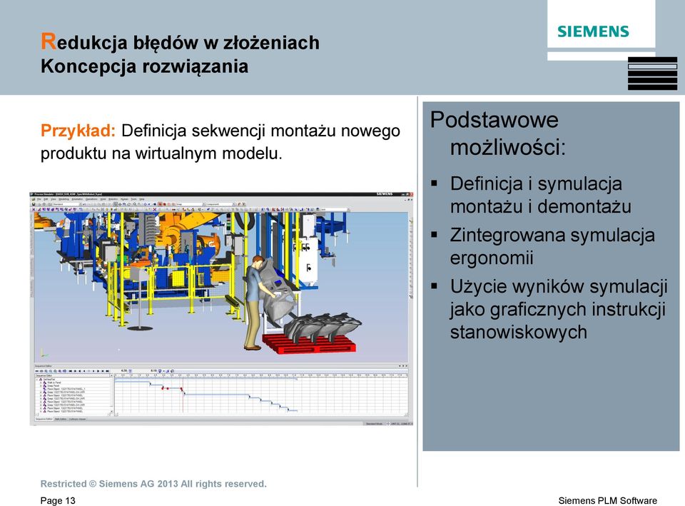 Podstawowe możliwości: Definicja i symulacja montażu i demontażu