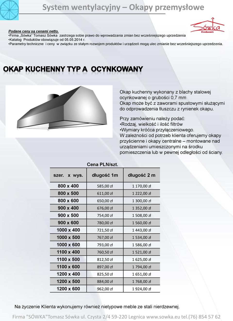 Parametry techniczne i ceny w związku ze stałym rozwojem produktów i urządzeń mogą ulec zmianie bez wcześniejszego uprzedzenia. Cena PLN/szt. szer. x wys.