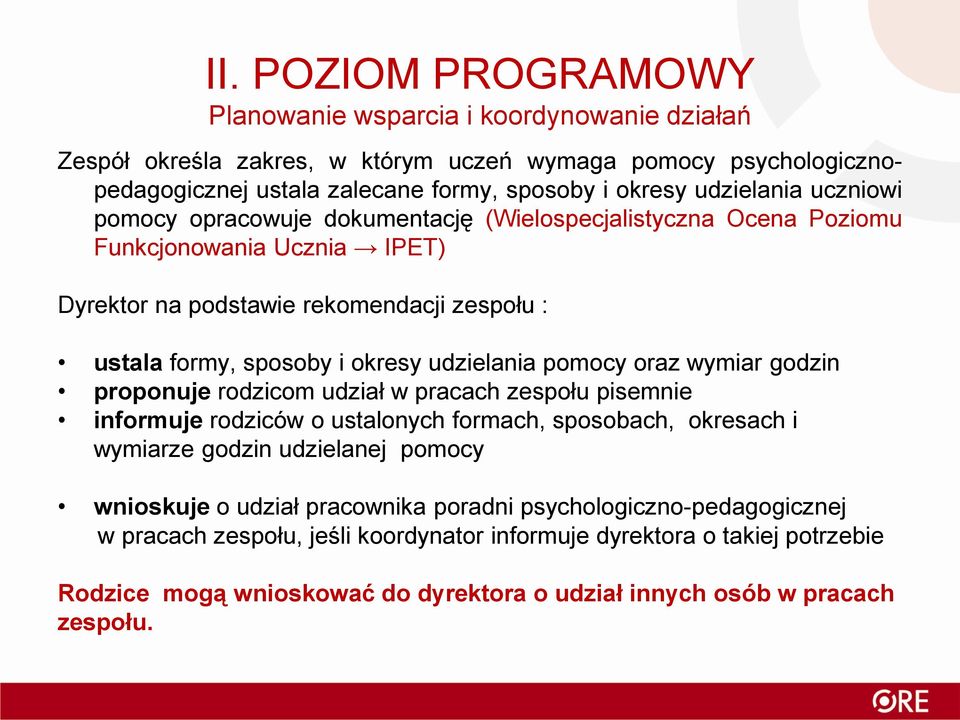 udzielania pomocy oraz wymiar godzin proponuje rodzicom udział w pracach zespołu pisemnie informuje rodziców o ustalonych formach, sposobach, okresach i wymiarze godzin udzielanej pomocy