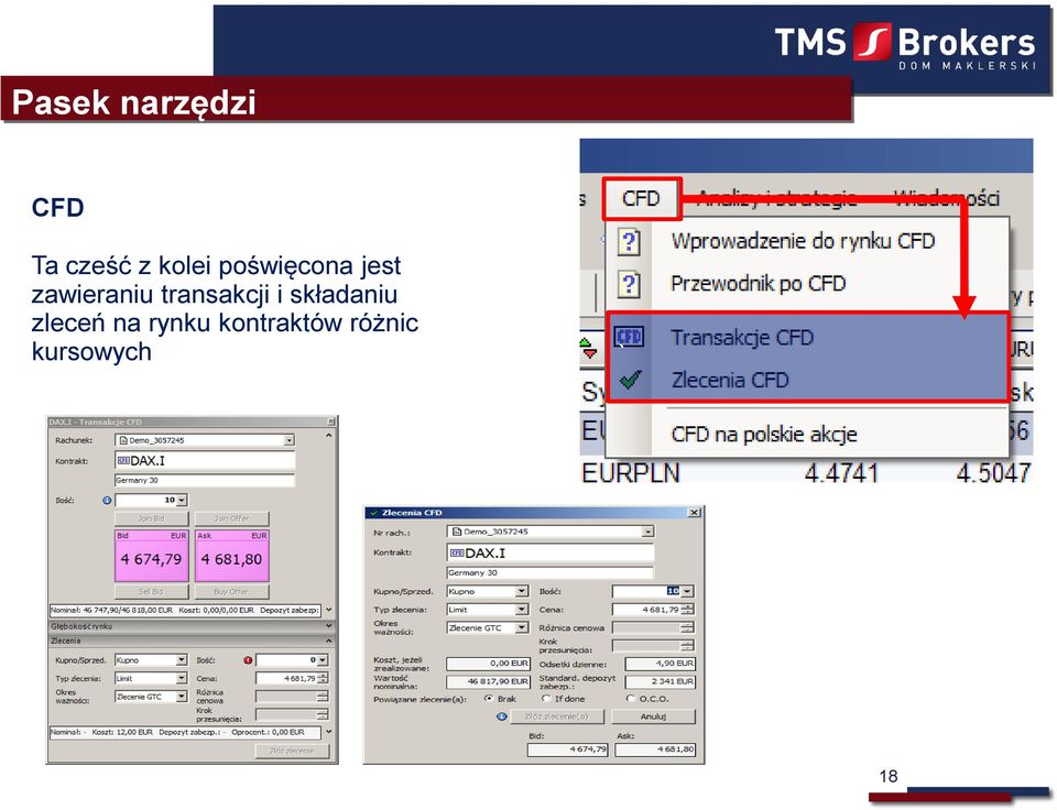 transakcji i składaniu zleceń na