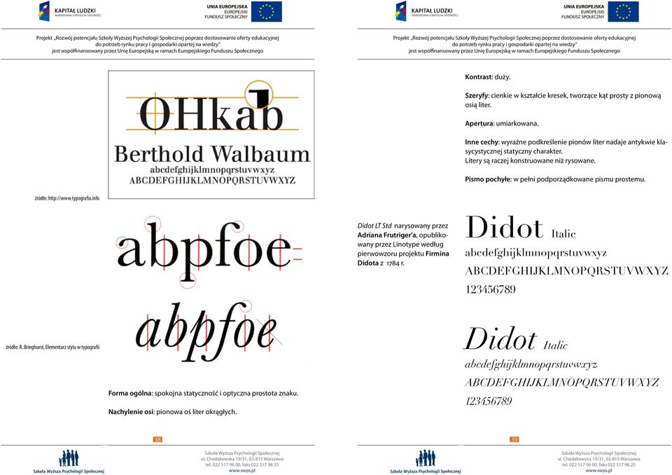 Pismo pochyłe: w pełni podporządkowane pismu prostemu. źródło: http://www.typografia.
