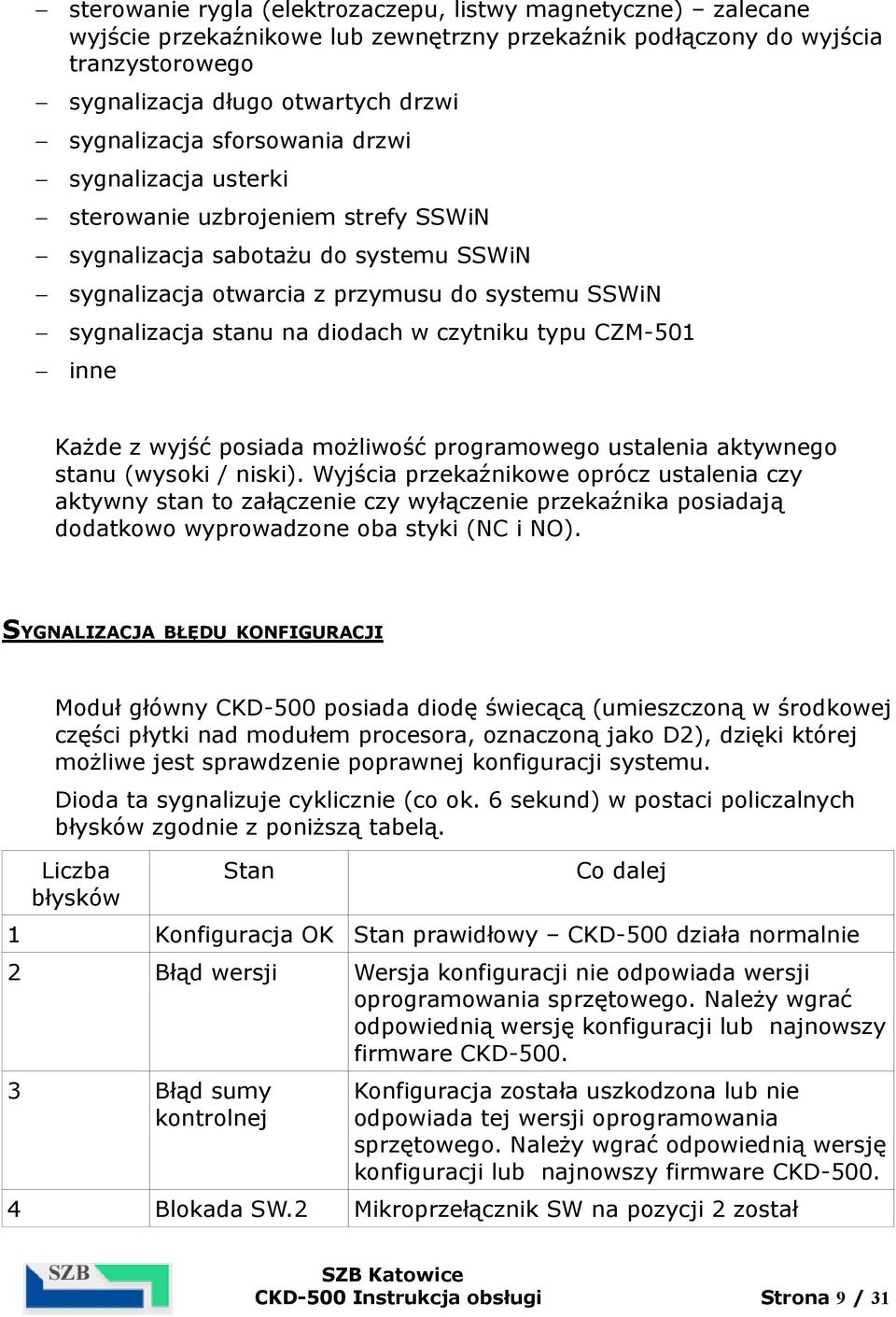 czytniku typu CZM-501 inne Każde z wyjść posiada możliwość programowego ustalenia aktywnego stanu (wysoki / niski).