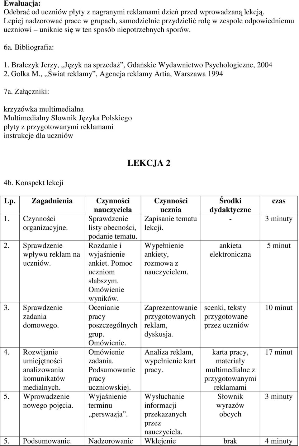 Bralczyk Jerzy, Język na sprzedaŝ, Gdańskie Wydawnictwo Psychologiczne, 2004 2. Golka M., Świat reklamy, Agencja reklamy Artia, Warszawa 1994 7a.