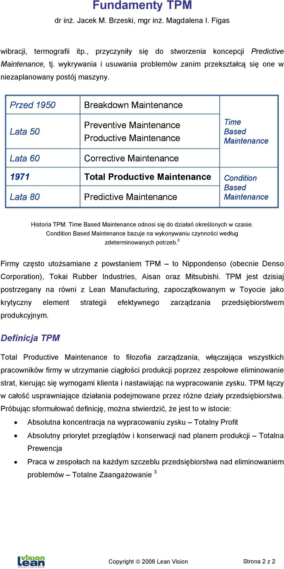 Maintenance Condition Based Maintenance Historia TPM. Time Based Maintenance odnosi się do działań określonych w czasie.