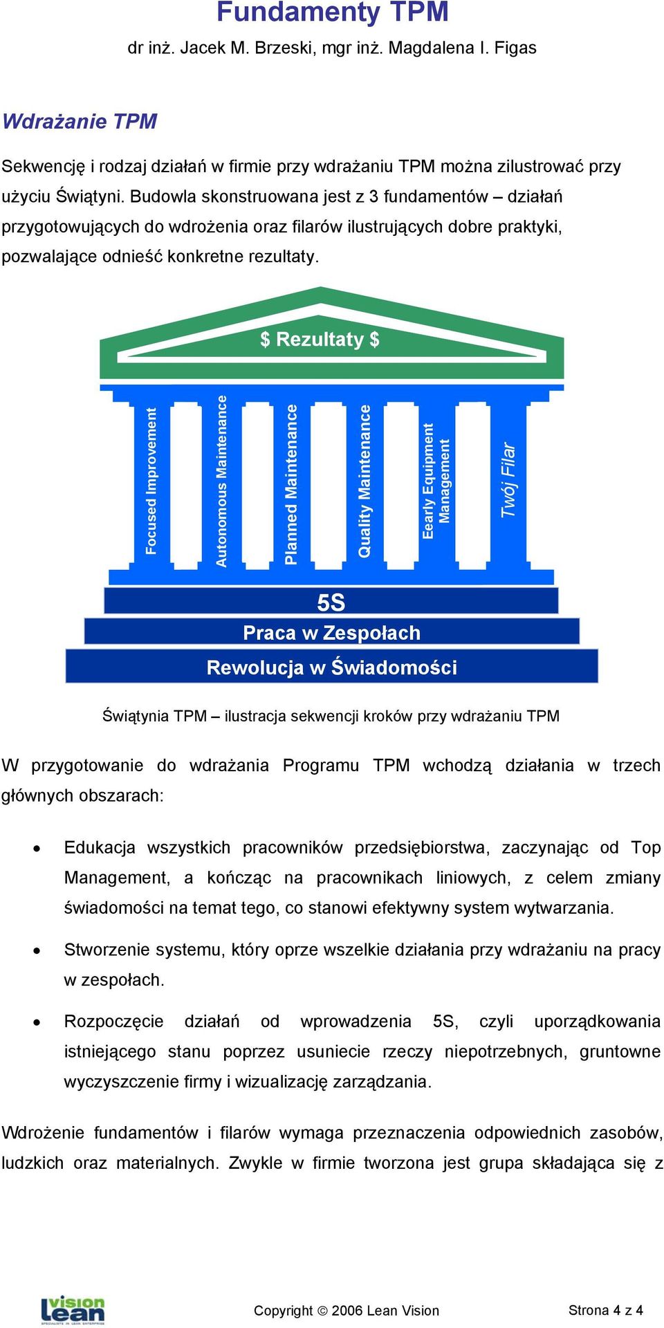 $ Rezultaty $ Focused Improvement Autonomous Maintenance Planned Maintenance Quality Maintenance Eearly Equipment Management Twój Filar 5S Praca w Zespołach Rewolucja w Świadomości Świątynia TPM
