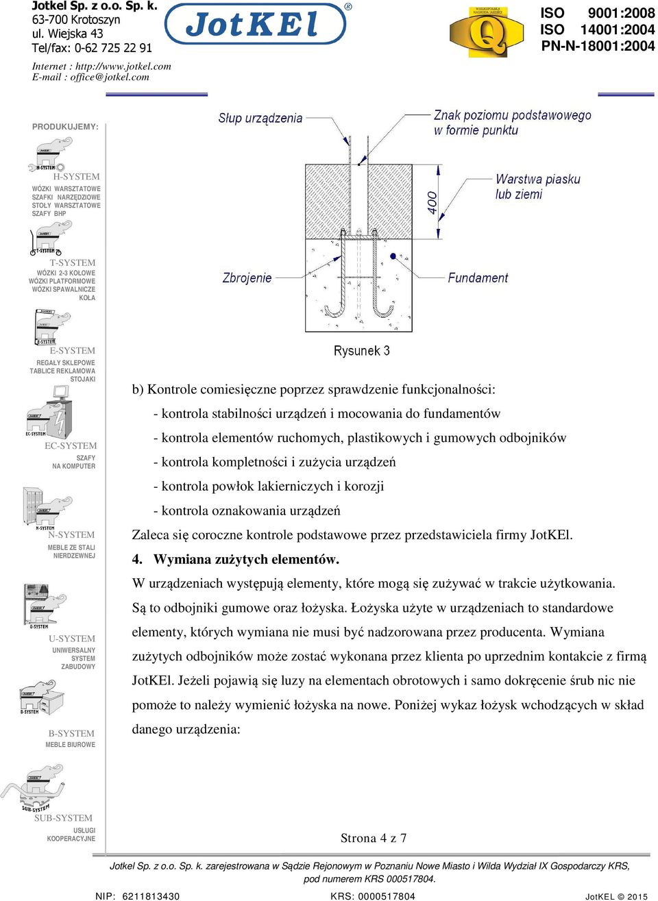 Wymiana zużytych elementów. W urządzeniach występują elementy, które mogą się zużywać w trakcie użytkowania. Są to odbojniki gumowe oraz łożyska.