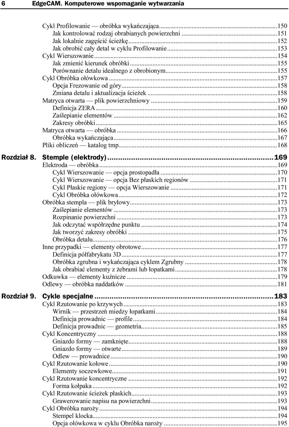 ..g...158 Matryca otwarta plik powierzchniowy...g...159 Definicja ZERA...g...g...1 60 Zaślepianie elementów...g...162 Zakresy obróbki...g...g... 165 Matryca otwarta obróbka...g...166 Obróbka wykańczająca.