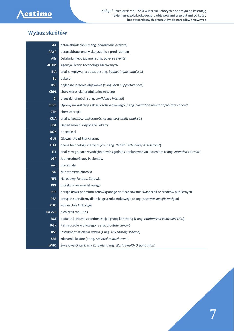 budget impact analysis) bekerel najlepsze leczenie objawowe (z ang. best supportive care) charakterystyka produktu leczniczego przedział ufności (z ang.