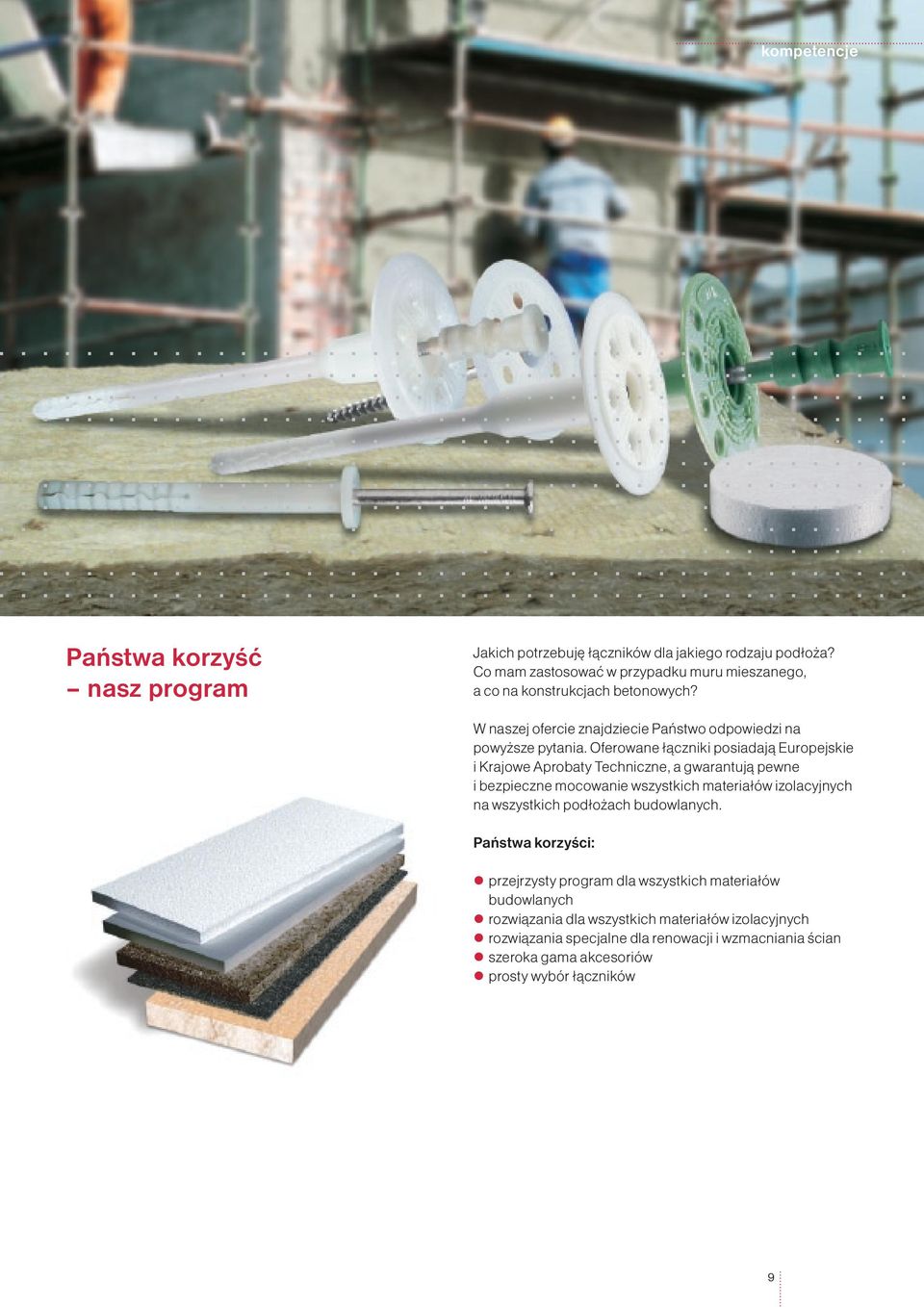Oferowane łączniki posiadają Europejskie i Krajowe Aprobaty Techniczne, a gwarantują pewne i bezpieczne mocowanie wszystkich materiałów izolacyjnych na wszystkich