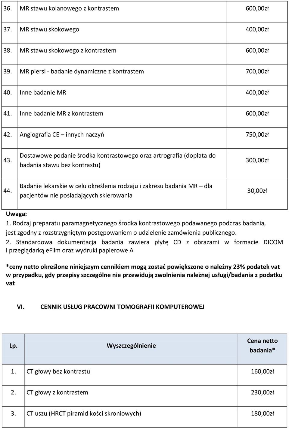 Dostawowe podanie środka kontrastowego oraz artrografia (dopłata do badania stawu bez kontrastu) 300,00zł 44.