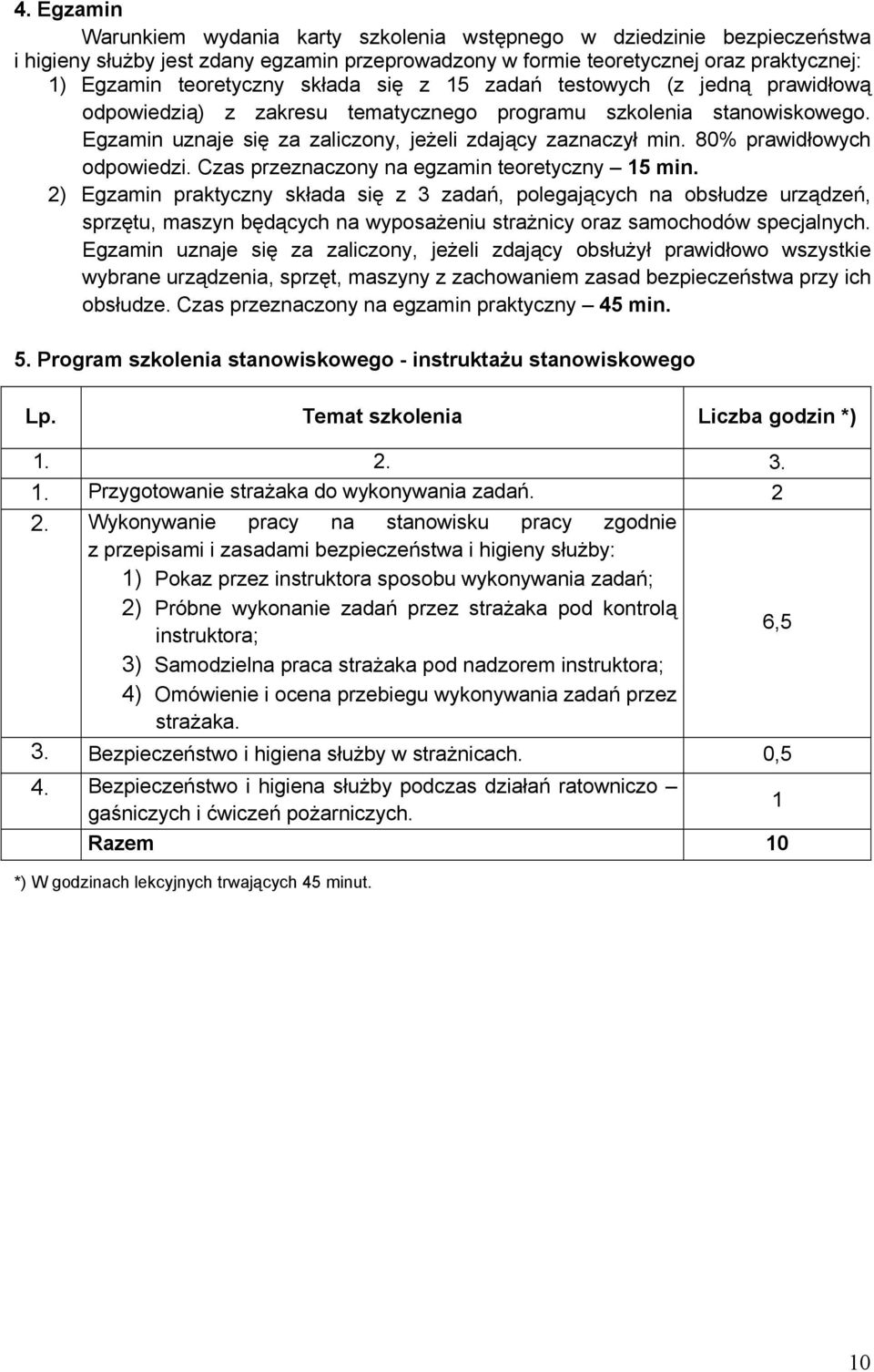 80% prawidłowych odpowiedzi. Czas przeznaczony na egzamin teoretyczny 15 min.