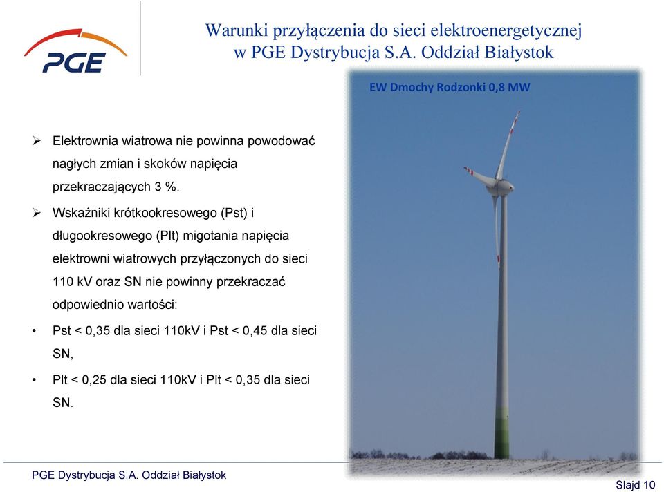 Wskaźniki krótkookresowego (Pst) i długookresowego (Plt) migotania napięcia elektrowni wiatrowych przyłączonych do