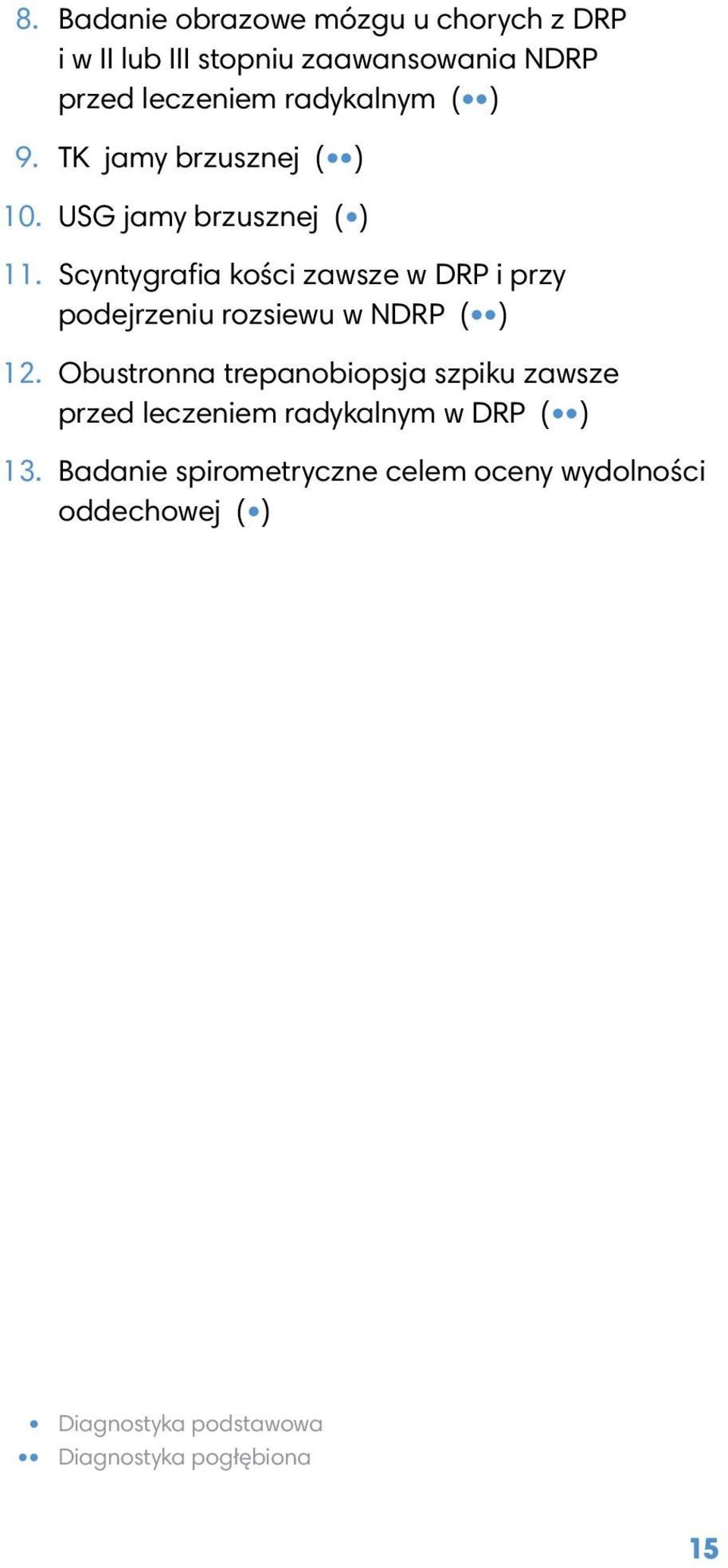 Scyntygrafia kości zawsze w DRP i przy podejrzeniu rozsiewu w NDRP ( ) 12.