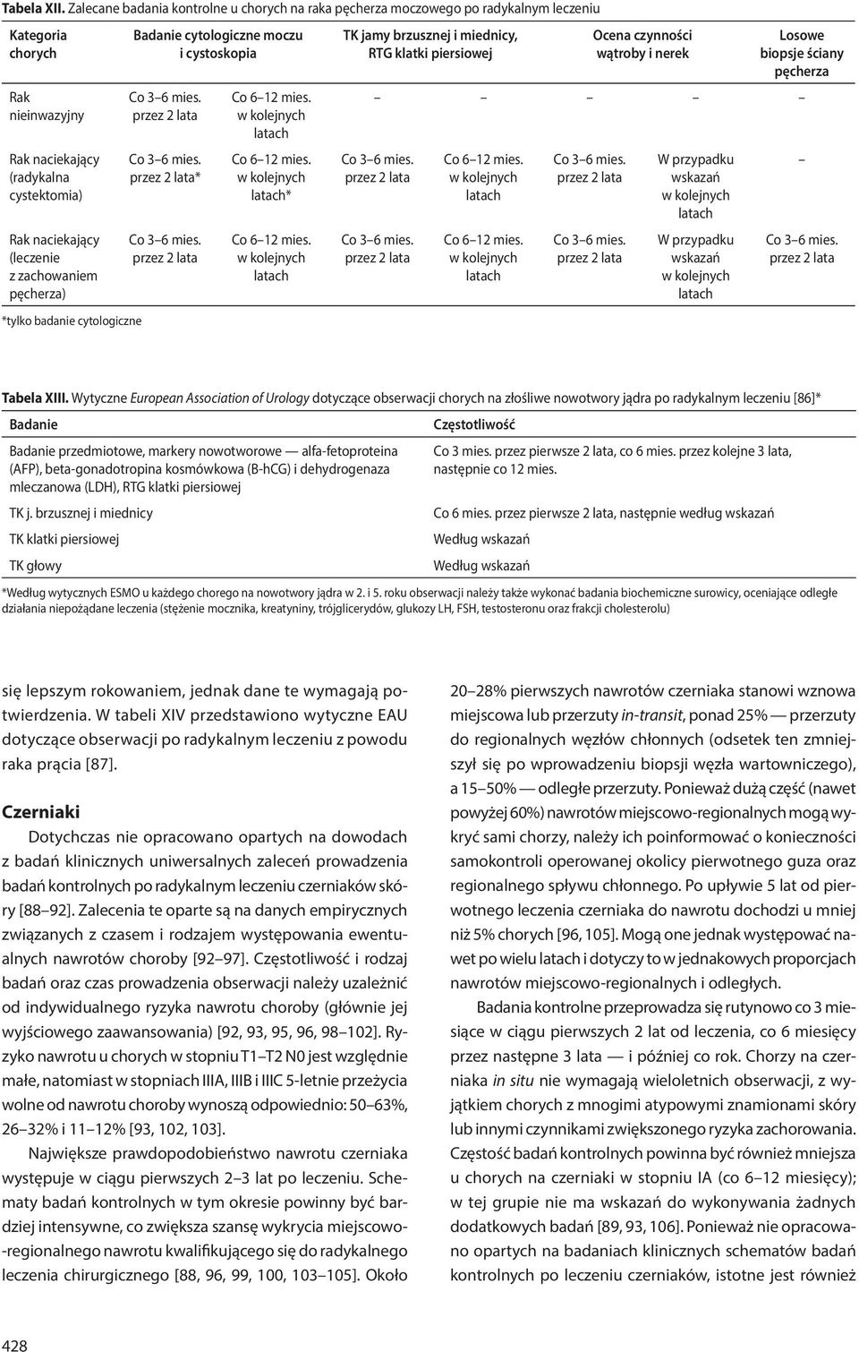 zachowaniem pęcherza) *tylko badanie cytologiczne Badanie cytologiczne moczu i cystoskopia Co 3 6 mies. przez 2 lata Co 3 6 mies. przez 2 lata* Co 3 6 mies. przez 2 lata Co 6 12 mies.