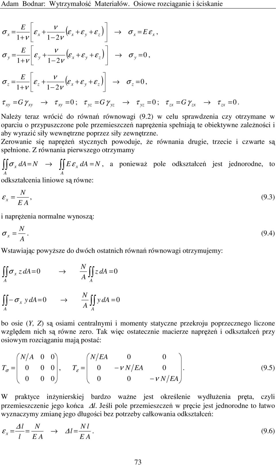 z Gγ z τ z 0. ależy teraz wrócić do równań równowagi (9.