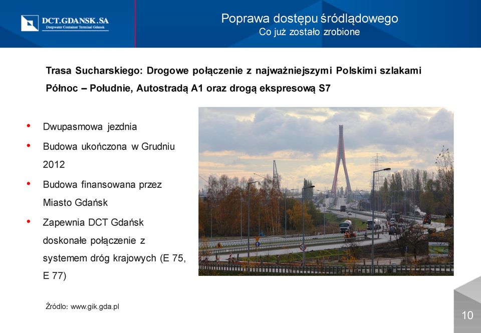 Dwupasmowa jezdnia Budowa ukończona w Grudniu 2012 Budowa finansowana przez Miasto Gdańsk
