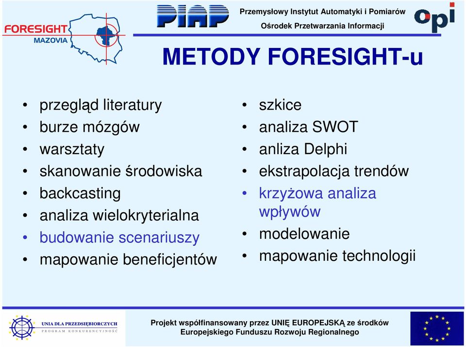 scenariuszy mapowanie beneficjentów szkice analiza SWOT anliza Delphi