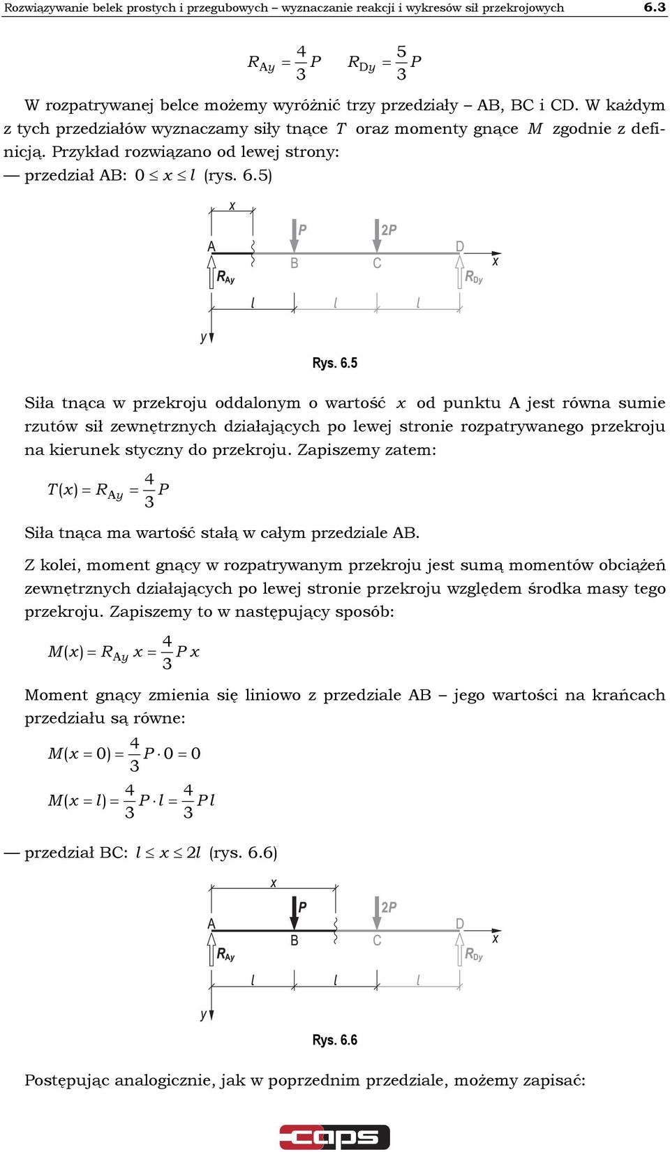 s. 6. Siła tnąca w przekroju oddaonm o wartość od punktu A jest równa sumie rzutów sił zewnętrznch działającch po ewej stronie rozpatrwanego przekroju na kierunek stczn do przekroju.