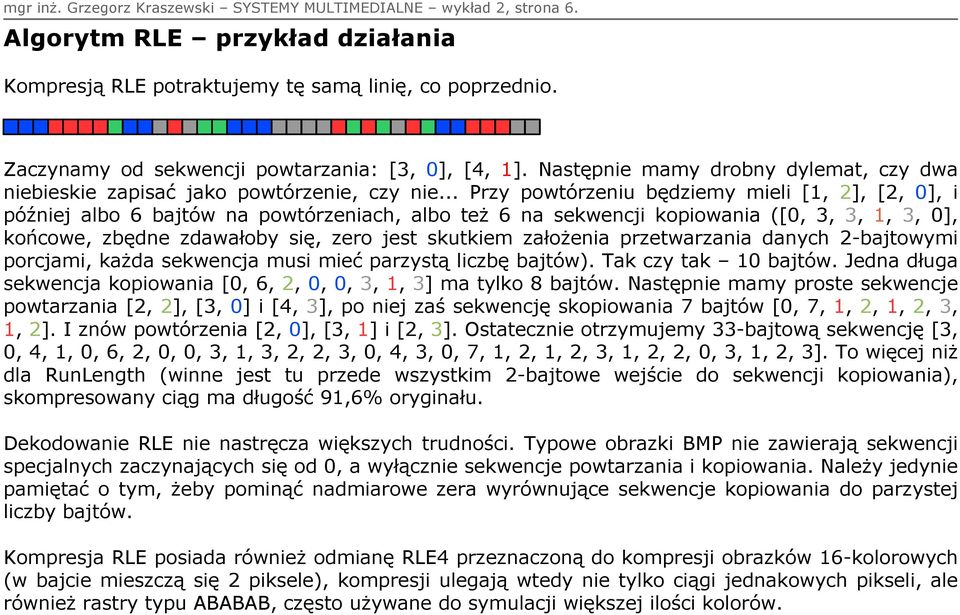 .. Przy powtórzeniu będziemy mieli [1, 2], [2, 0], i późj albo 6 bajtów na powtórzeniach, albo też 6 na sekwencji kopiowania ([0, 3, 3, 1, 3, 0], końcowe, zbędne zdawałoby się, zero jest skutkiem