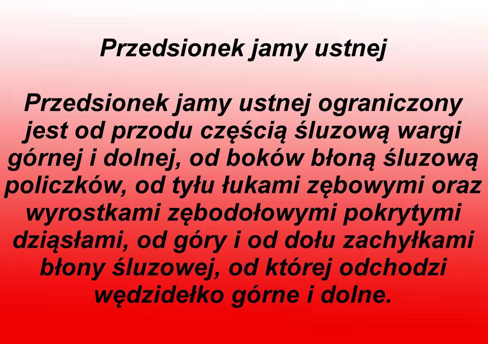 tyłu łukami zębowymi oraz wyrostkami zębodołowymi pokrytymi dziąsłami, od