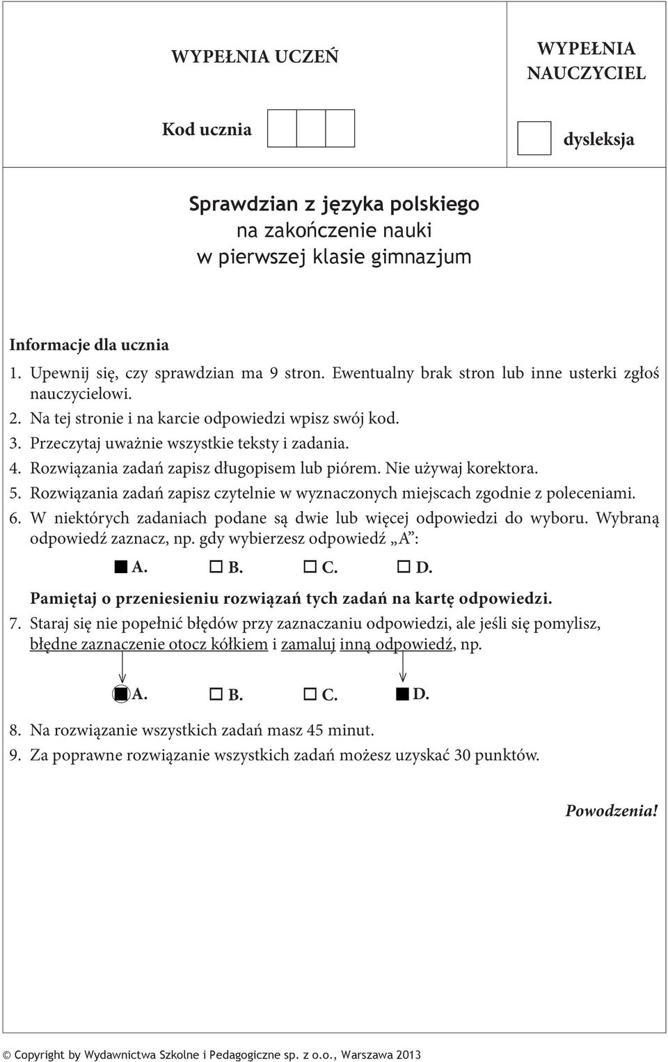 Sprawdzian Na Zakończenie Klasy 1 Szkoły Podstawowej