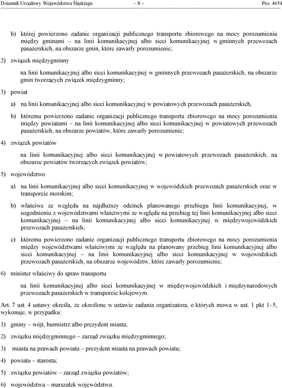 pasażerskich, na obszarze gmin, które zawarły porozumienie; 2) związek międzygminny 3) powiat na linii komunikacyjnej albo sieci komunikacyjnej w gminnych przewozach pasażerskich, na obszarze gmin